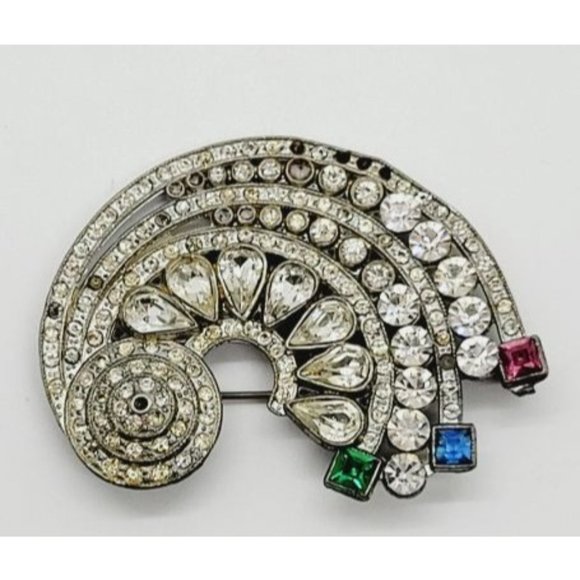 Vintage Large Statement Rainbow style Crystal Rainbow Brooch Pin - Picture 3 of 5